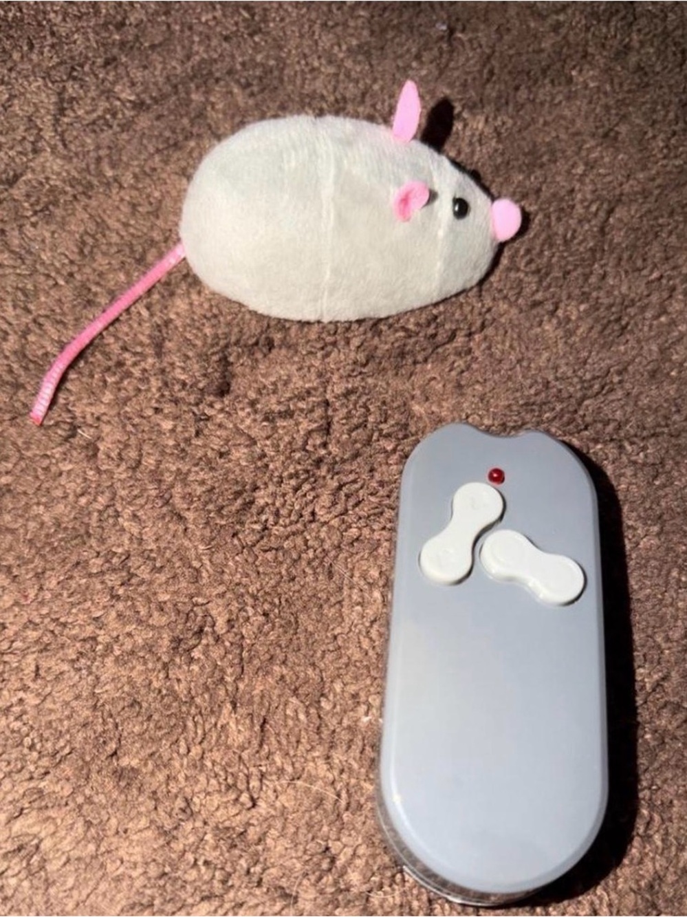 Plush White & Pink Mouse Cat Toy with Remote